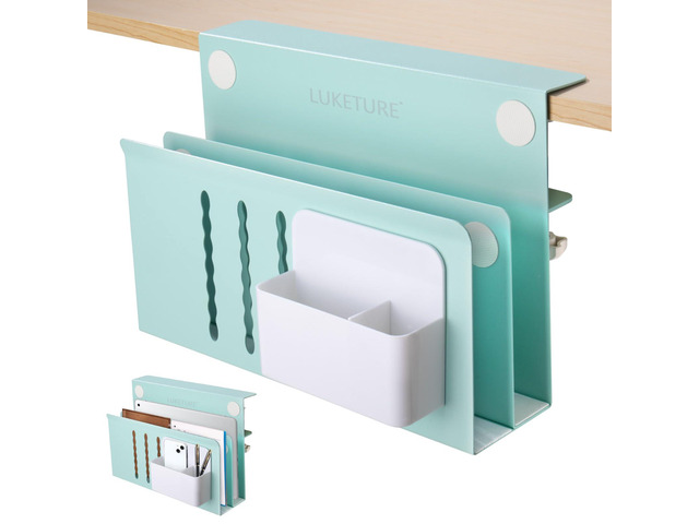 Desk Side Storage, 2 Tie Laptop Holder No Drill Clamp On Organizer Steel Side Desk Organizer, Clamp on Laptop Mount with Pen Holder, Hanging...