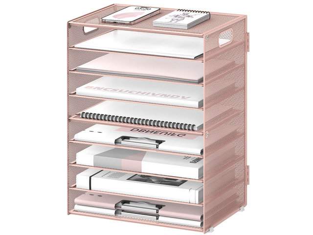 9-Tier Paper Organizer for Desk, Letter Tray with Handles, Pink, 2 Pack Desk File Organizer with Removable Trays for Sorting Files, Folders, Mail...