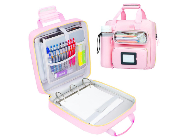 3 Inch D-Ring Zipper Binder Bag, 700 Sheet Capacity Multi-Pockets Organizer, 13 Inch Laptop Carrying Case with Bottle Holder& Shoulder Strap for...