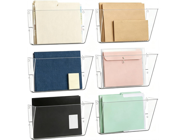 6 Pockets Acrylic Wall File Organizer Clear File Holder for Office Single Wall File Organizer Save Space Sturdy Acrylic Material