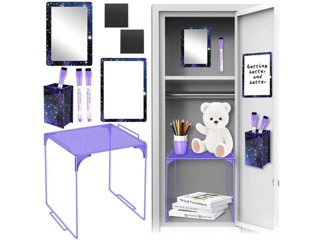 9 Pcs Locker Accessories Kit Purple Starry Sky Locker Organizer Magnetic Whiteboard Mirror Pen Holder Pen for Storage Organizing Shelf Back to...