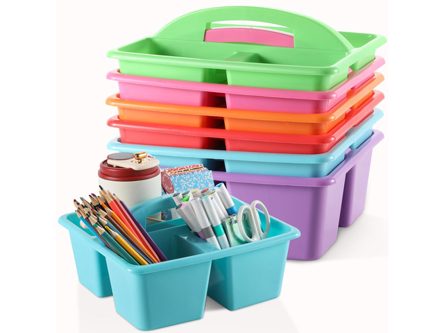6 Pack Plastic Classroom Organizer Caddy with Handle, Classic 3 Compartment, Portable Supply Storage Caddy, Craft Art Caddies for Pencil, Crayon,...