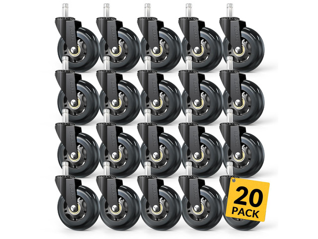 Office Chair Wheels Roller Blade Caster 11x22mm All Black 3 Inch Chair Wheels for Office Rubber Rolling Set of 20 for Carpet Hardwood Floors Gaming...