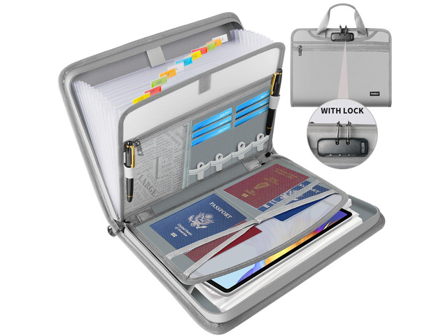 Important Document Organizer with Lock, Fireproof Accordion File Organizer 13 Pockets Expanding File Folder with Handle & Labels, Portable Travel...