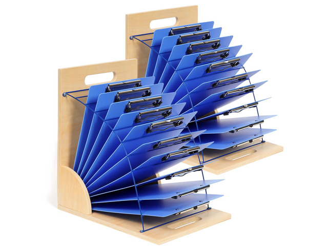 2 Pack Clipboard Holder Stand, Wood and Metal Rack for Classroom Wood and metal organizer holds clipboards, folders, and mini whiteboards for...