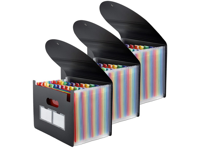 3 Pack Expanding File Folder, 24 Pocket Accordian File Organizer A4 Letter Size Portable Document Organizer with Colored Tabs, Expandable Desktop...