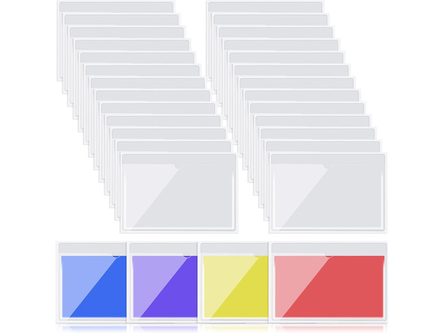 30 Pack Self Adhesive Index Card Pockets Top Open, 5.8 x 8.7 Inch Clear Plastic Sleeves For Business Cards, Labels, Holder Protects, Stick On...