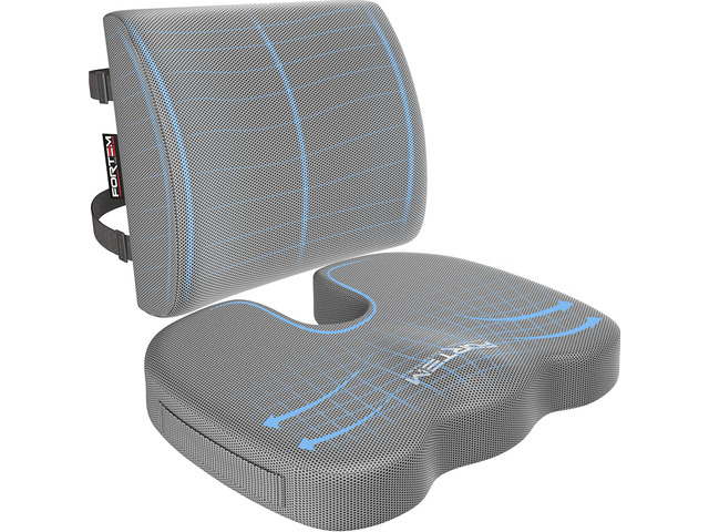 Seat Cushion & Lumbar Support for Office Chair, Wheelchair, Car Memory Foam Ergonomic Design Washable Cover Non Slip Grey