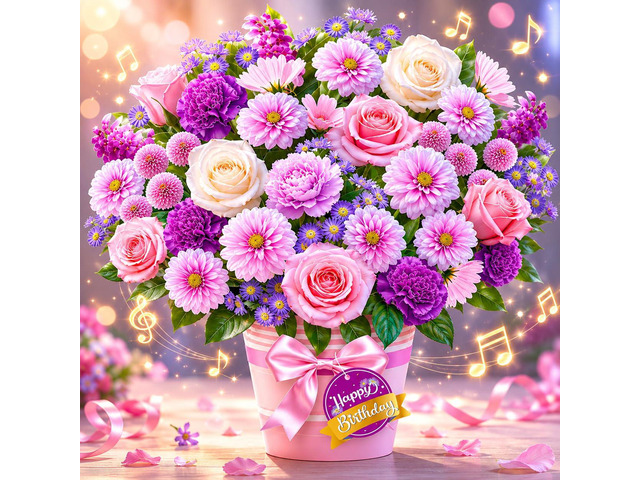 Birthday Cards, Birthday Card with Music and Light, Flower Bouquet 3D Card for Mom, Women, Wife (Birthday Purple Flower)