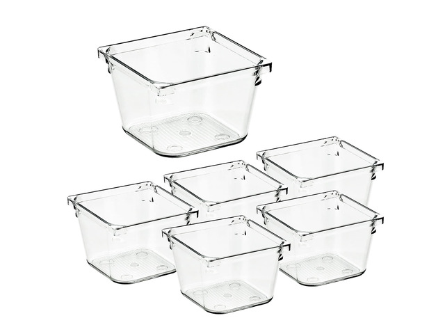 6 Pack Drawer Organizer, 3' X 3' Plastic Storage Bins Acrylic Tray Design, Non-Slip Pads, For Makeup, Jewelry, Kitchen Utensils, Bathroom, Office...