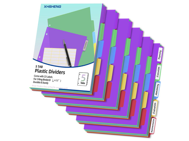Dividers for 3 Ring Binders,5 TAB Binder Dividers,Plastic, Multicolor Binder separators with tabsColored 6 Sets