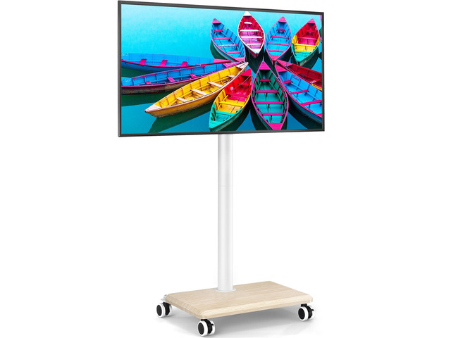 Rolling TV Stand for 32 to 60 Inch TV up to 88lbs Wood Base White Height Adjustable Mobile TV Cart with Lockable Wheels, Portable Floor TV Stand...