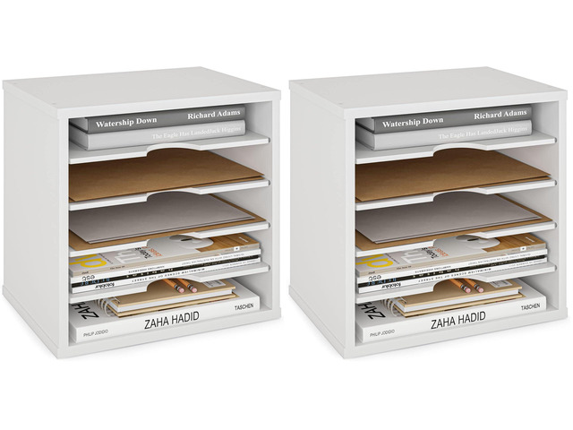 File Organizer Paper Sorter, 5 Tier Adjustable Shelves Office Desk Organizer, 13 5/8' x 9 1/4' x 12', White (Pack of 2)
