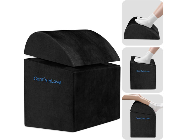 Foot Rest for Under Desk with 3 Heights, Foot Stool, Black Memory foam adjustable footrest, Ergonomic leg elevation, Non-slip Bottom, Washable...