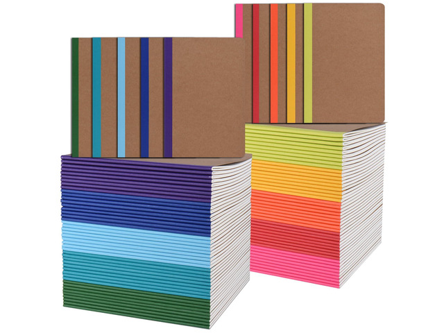 100 Pack Composition Notebooks Bulk, A5 Kraft Cover Lined Journals with Rainbow Spines for School, Business, Work and Daliy Use (100, 10 colors)
