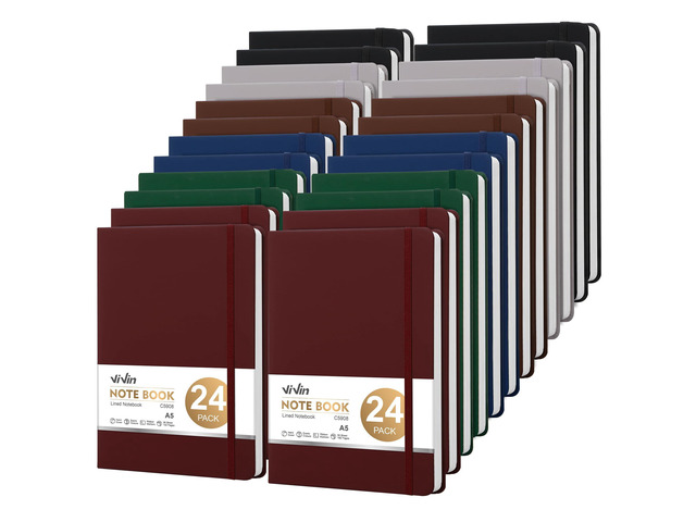 24 Pack A5 Hardcover Lined Notebook,192 pg College Ruled 5.5x8.3 Bulk notebooks for work,office & professional use,Waterproof faux leather,lay-flat...