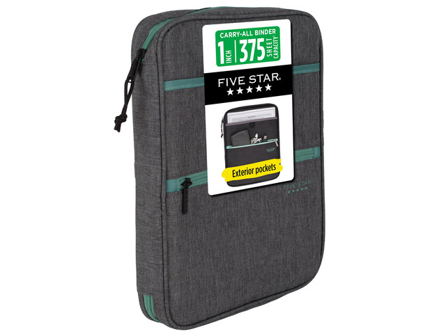 Zipper Binder, 1 Inch 3-Ring Binder with Round Rings, Carry-All with Pockets and 4-Tab Dividers, 375 Sheet Capacity, Grey/Seaglass (290920B)