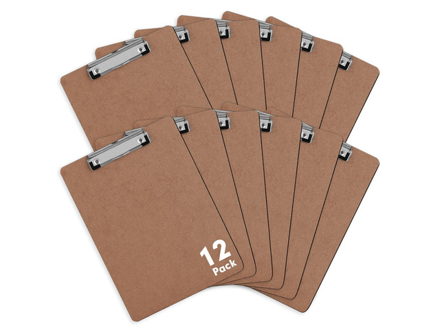 12 Pack Hardboard Clipboards, Low Profile Clip, A4 Letter Size Wood Clipboards, 12.5 x 9 Inch Clip Boards, Fit 8.5x11 Letter Size Paper, Office,...