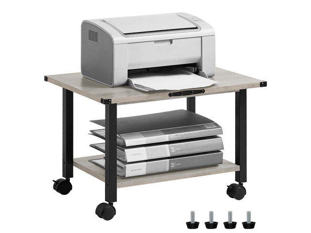 Under Desk Printer Stand, 2-Tier Industrial Rolling Printer Table Oak Small Mobile Printer Cart Desk for Home Office, Lockable Wheels, Open Storage...
