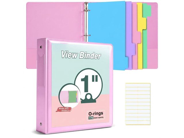 3 Ring Binder 1 inchCute Binder Organizer with 5 Tab Dividers Fits 175 Sheets of 8.5x11 Paper, Customizable Clear Cover with Inside Pockets,...