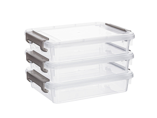 3PC Storage Bins with Lids, Stackable Plastic Box, Paper Storage Clear Storage Containers Stack to Save Space, Craft Organizer & Photo Storage Bins...