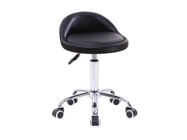PU Leather Round Rolling Stool with Back Rest Height Adjustable Swivel Drafting Work SPA Task Chair with Wheels Black