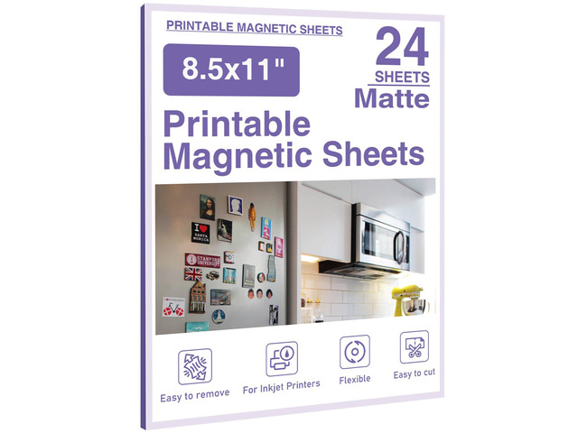 24 Pcs Printable Magnetic Sheets 8.5x11 Inches Matte Magnet Paper Sheet Non Adhesive Magnetic Paper for Inkjet Printers, Flexible Magnet Photos for...