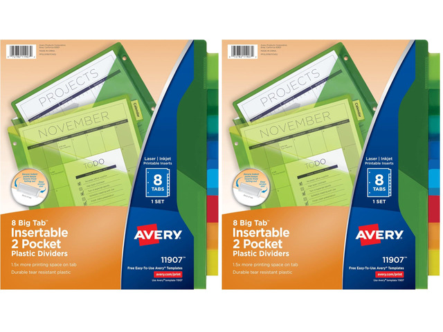 Dividers for 3 Ring Binders,8-Tab Sets,Two-Pocket Plastic Binder Dividers with Tabs,Multicolor,1 Set (11907),(Pack of 2)