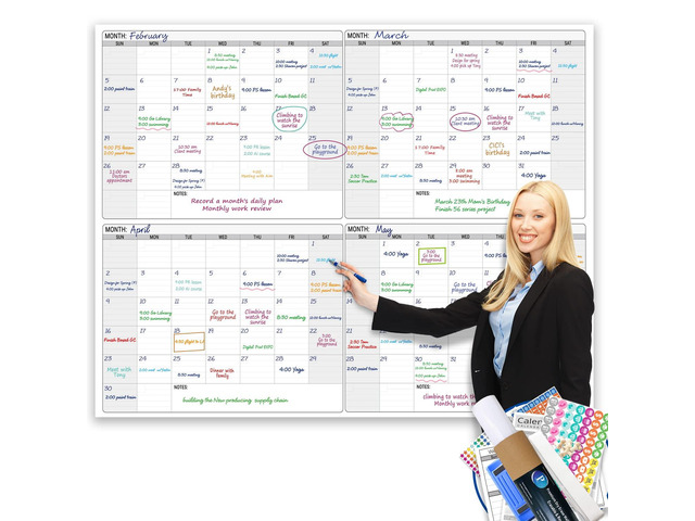 Extra Large Dry Erase Calendar for Wall, Giant 4 Month Calendars 46 x 63 in Jumbo Huge Size Erasable laminated Four month Whiteboard,Oversized...