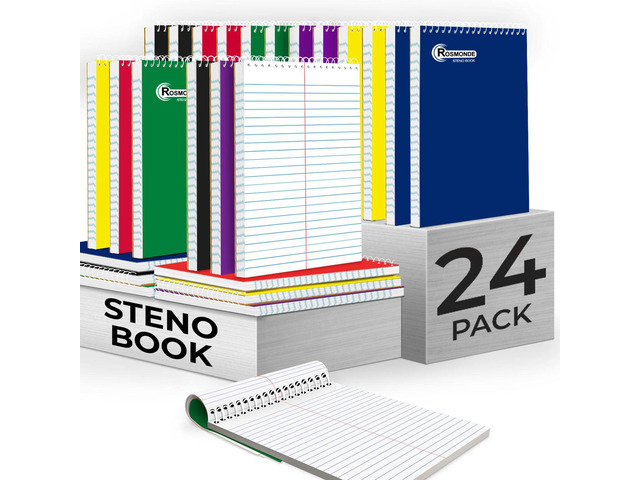 Steno Pads Spiral 6x9 24 Pack, Gregg Ruled Steno Pad, 80 Sheets Bulk B2B Value Pack, Long Lasting, 160 Pages, Bulk Steno Notebooks Top Spiral Steno...
