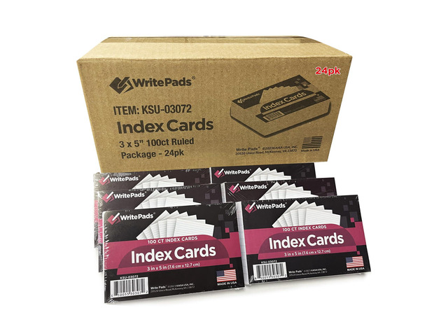 Lined Index Card 3'x5' Index Cards Flashcards, 2400 Count Ruled on Front, Blank on Back Index Cards, White 24 pack of 100 Shrink, Made in the USA