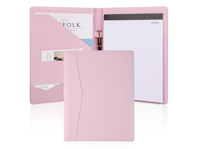 Padfolio Portfolio Leather Binder, Interview Legal Document Organizer, Business Card Holder Included Letter Sized Writing Pad [Pink, Piano Noir...