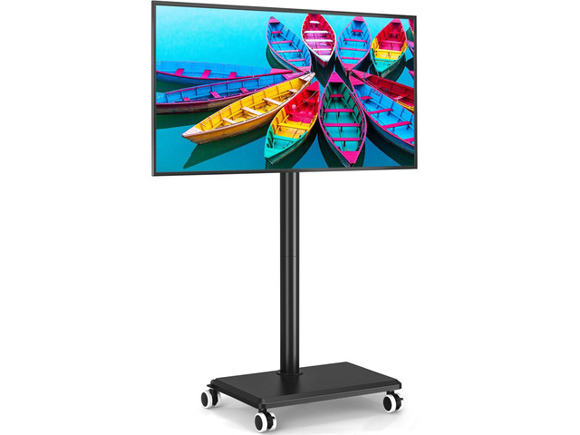 Rolling TV Stand for 32 to 60 Inch TV up to 88lbs Wood Base Black Height Adjustable Mobile TV Cart with Lockable Wheels, Portable Floor TV Stand...