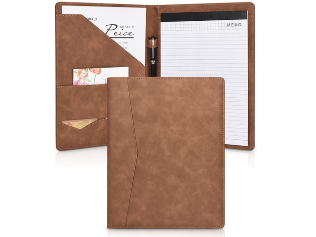Padfolio Portfolio Leather Binder, Interview Legal Document Organizer, Business Card Holder Included Letter Sized Writing Pad [Brown, Piano Noir...