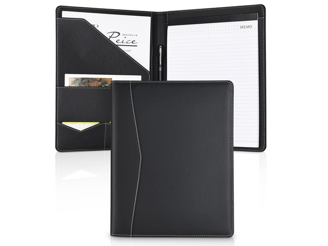 Padfolio Portfolio Leather Binder, Interview Legal Document Organizer, Business Card Holder Included Letter Sized Writing Pad [Piano Noir Faux...