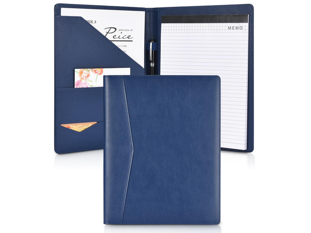 Padfolio Portfolio Leather Binder, Interview Legal Document Organizer, Business Card Holder Included Letter Sized Writing Pad [Blue, Piano Noir...