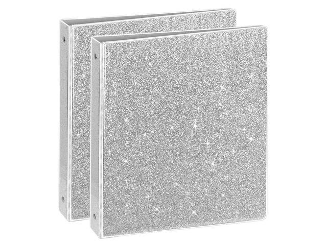 3 Ring Binder, Glitter 1 Inch Binder Organizer (10.5'' x 11.5'') Holds 8.5 x 11 Letter Size 300 Pages, Waterproof Durable View Binder, 2 Pack, Silver