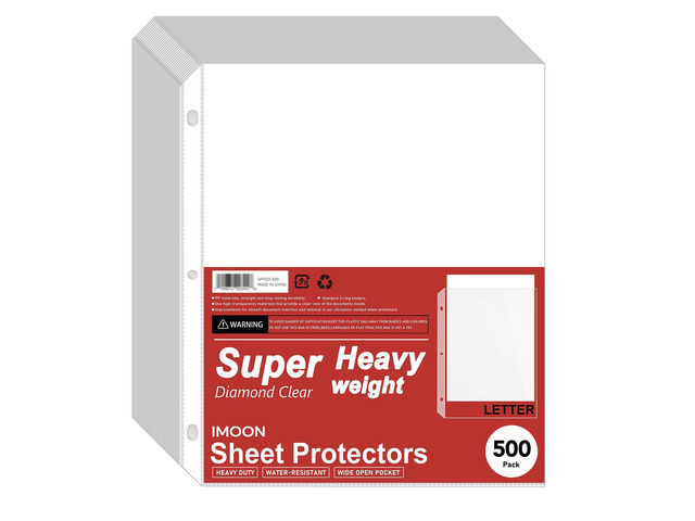 Super Heavyweight Sheet Protectors for 3 Ring Binders - 3-Hole Letter Size Clear Plastic Heavy Duty Sleeves, Archival Safe, Durable Page Protectors...