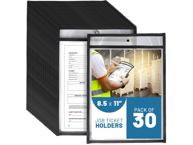30 Pack Job Ticket Holders 8.5x11 - Work Order Plastic Sleeves for Documents - 8 1/2 x 11 Shop Ticket Holders - Heavy Duty Sheet Protectors - Dry...