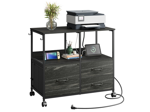3 Drawer Mobile File Cabinet with Storage Shelf, Charging Station Fabric Lateral Filing Cabinet fits A4 or Letter Size, Adjustable Shelf for Home...