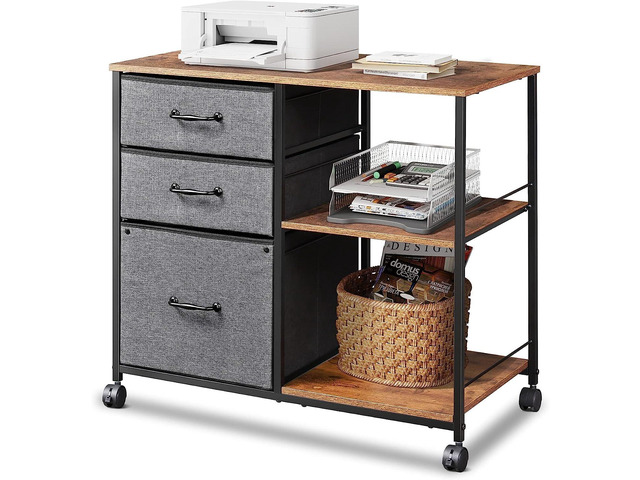 3 Drawer Mobile File Cabinet, Fabric Lateral Filing Cabinet Rolling Printer Stand with Open Storage Shelf, Fits A4 or Letter Size for Home Office,...