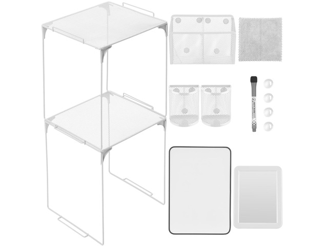 13 Pcs Locker Organizer Kit Stackable Mesh Shelves School, White