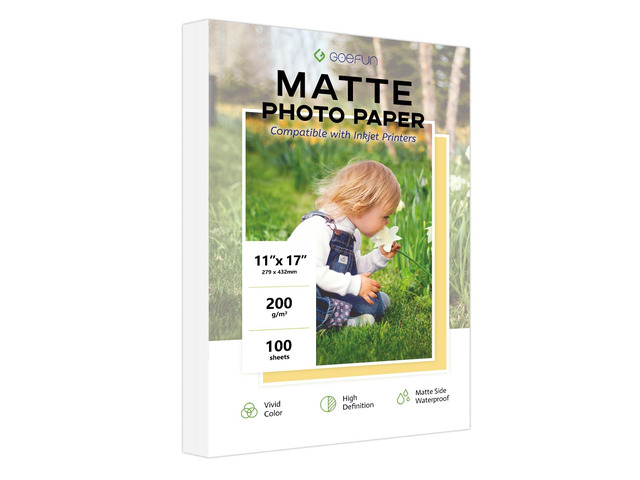 11x17 Matte Photo Paper, 200 GSM Inkjet Photo Paper 100 Sheets 54LB Picture Paper for Printer for Posters, Menus and Art Prints