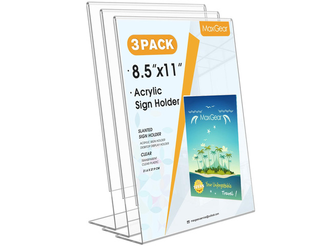 Acrylic Sign Holder, 8.5 x 11 L-Shape Plastic Display Stand, 3 Pack Clear Acrylic Material, L-Shape Design for Menus, Flyers and Signs, Easy Paper...