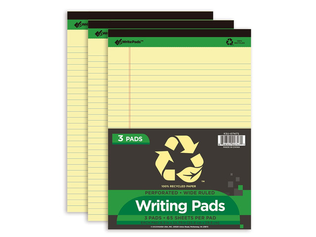 Yellow Legal Pads Writing Pads Recycled Paper 8.5'x11.75' Wide Ruled Perforated 50 sheets Hard Back Notepads 8-1/2'x 11-3/4' Writing Tablet Canary...