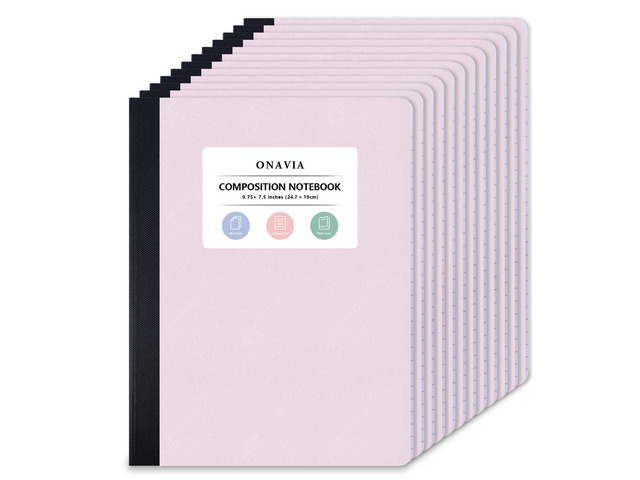 Pink Plastic Composition Notebook College Ruled Bulk, 160 Pages 80 Sheets, 9.75 x 7.5 in, 12 Pack Poly Cover Notebook, Waterproof, Durable, Sewn...