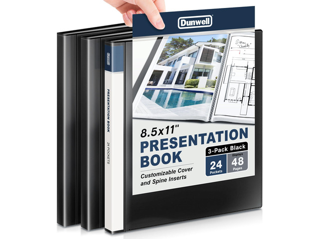 Presentation Binder 24-Pocket, 8.5x11 Plastic Sleeves,3 Pack, Black Presentation Book or Portfolio Binder displays 48 pages for documents,...