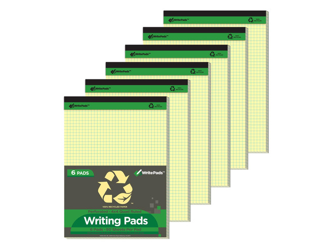 Graph Paper Legal Pads Writing Pads Recycled Paper 8.5'x11.75' Quad Ruled 4x4 Perforated 50 sheets/pad Grid Paper Yellow Notepads Writing Tablet...
