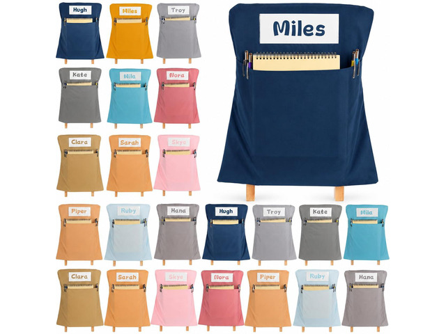 24 Pcs Chair Pockets for Classroom 17x20 Inch Classrooms with Name Tag Classroom Chair Pocket Storage for Keeping Student Books School Table...