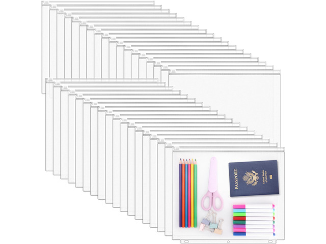 36 Pack Letter Size Binder Pockets for 3-Ring Binder Zipper Pouch Waterproof PVC Document Organizer 3-Hole Loose Leaf Folders File Sleeves Storage...